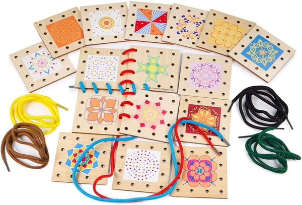 Bigjigs Toys Lacing Tiles - Wooden Threading Toys For Ages 3+