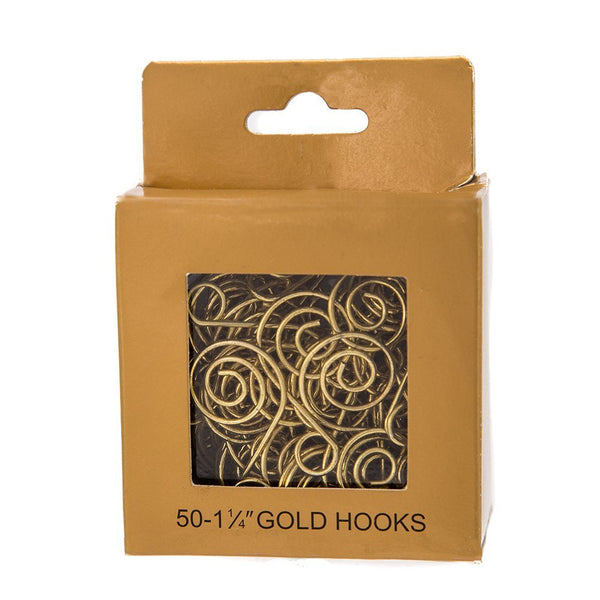 Kurt S. Adler Gold Wire Ornament Hooks, 50-Piece Set - 1.25″ Swirl Design Holiday Tree Hangers for Christmas Ornaments