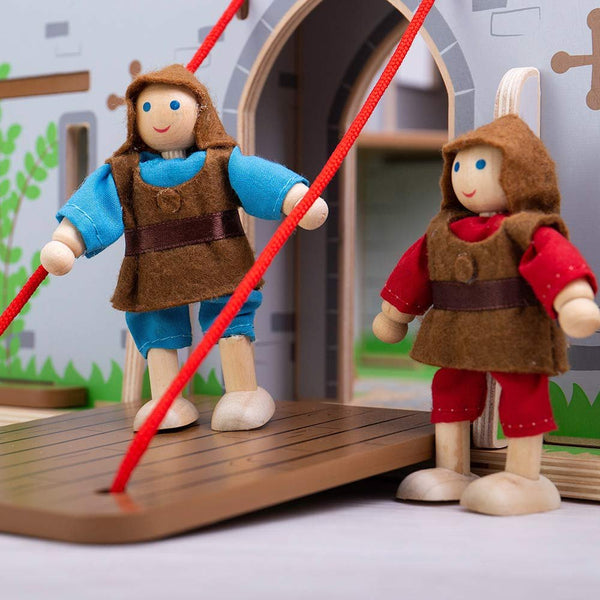 Bigjigs Toys King George’s Castle Wooden Toy – Slot-Together Medieval Castle Playset with Working Drawbridge, Doors & Balconies – Educational Fantasy Role Play Gift for Kids Age 3+