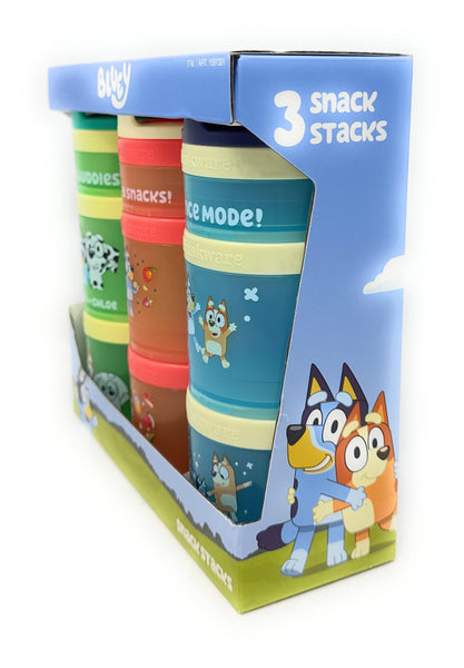 Whiskware Stackable Snack Containers for Kids & Toddlers – 3-Part Portable Snack Stacks with Bluey Design - School & Travel Friendly, BPA-Free Kid Lunch Organizer