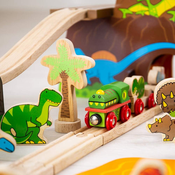 Bigjigs Rail Dinosaur Railway Play Set - Prehistoric Wooden Adventure Train Set