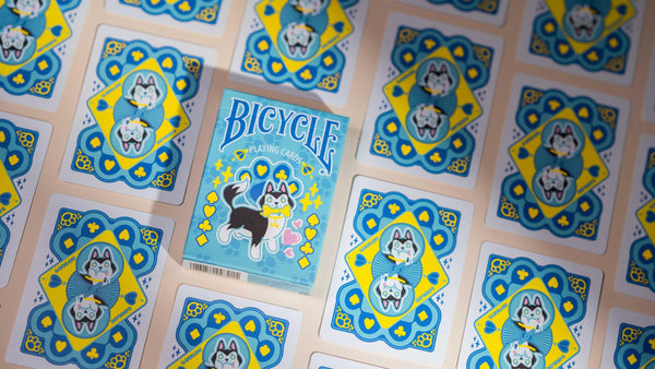 Bicycle Kawaii Dog Playing Cards – Cute Anime Husky Themed Deck with Custom Court Cards & Fluorescent UV Ink, Poker Size, Blue