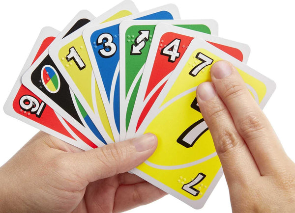 Mattel Games UNO Braille Card Game with Cards Specially Designed for Blind & Low-Vision Players for Kids, Adults, Families & Game Nights, 2-10 Players Ages 7+