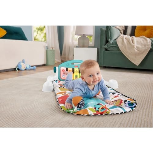 Fisher-Price Glow And Grow Kick & Play Piano Gym Baby Playmat With Musical Learning Toy, Blue