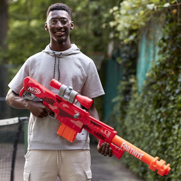 NERF Fortnite Heavy SR Blaster Scope, Big Blaster, 6 Mega Darts, 6-Dart Clip, Kids Toy Foam Blasters, Fortnite Toys for Boys and Girls