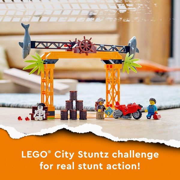 LEGO City Stuntz The Shark Attack Stunt Challenge Adventure Series Toy with Flywheel Powered Stunt Bike & Racer Minifigure, Toys for Kids Years Old and Up, 60342