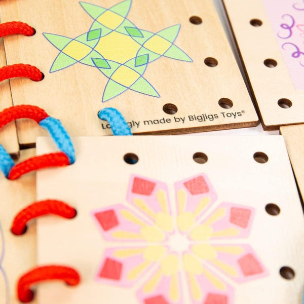 Bigjigs Toys Lacing Tiles - Wooden Threading Toys For Ages 3+