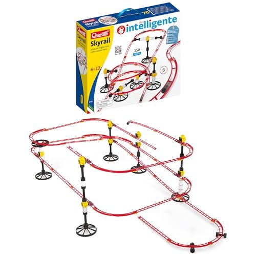 Quercetti Roller Coaster mini rail Set -150pc, 8 meters, Kids ages 6-12, Building Blocks for Marbles Game Maze Tracks , Red