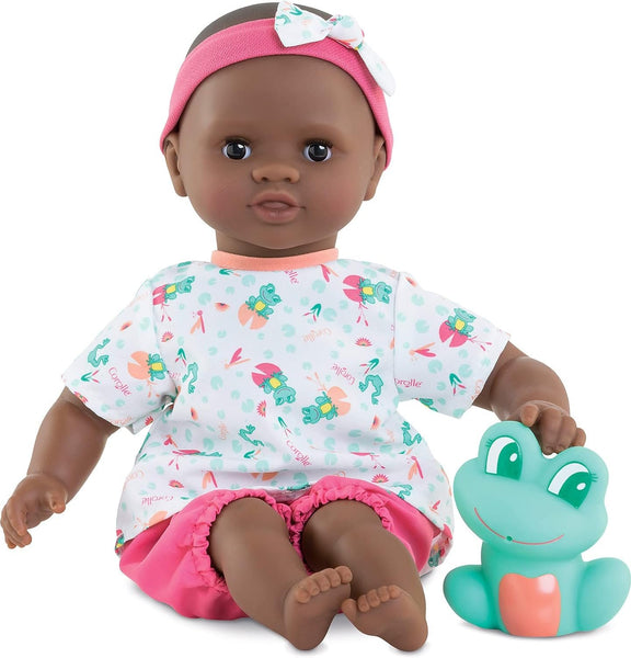 Corolle Bebe Bath Marin Baby Doll - 12" Soft-Body with Rubber Frog Toy, Safe for Water Play in Bathtub or Pool, Vanilla-Scented - for Kids sges 18 Months and up