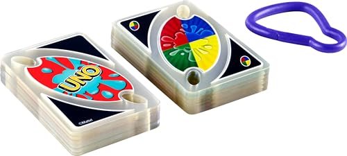 Mattel Games UNO Splash Card Game with Waterproof Plastic Clear Cards for Outdoor Camping, Travel and Family Night, 2-10 Players Ages 7+