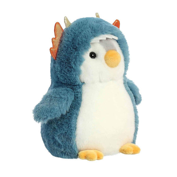 Aurora® Playful Pompom Penguin™ Dragon Stuffed Animal - Vibrant Companions for Warm Cuddles - Perfect for Adults, Kids, and Birthdays - Blue 7 Inches