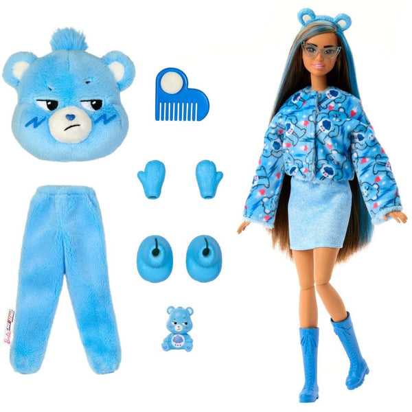 Barbie Cutie Reveal Care Bears Series Doll & Accessories Set with Grumpy Bear Costume & 10 Surprises Including Color Change & Mini Bear