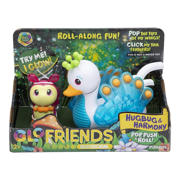 Playskool Glo Friends - Hugbug & Harmony Pop, Push & Roll! - Swan Vehicle - Glowing Bug - SEL Toy - Ages 2+