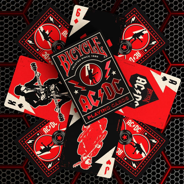 Bicycle AC/DC Playing Cards, Features Iconic ACDC Song Titles and Band Designs, Red and Black, 1 Deck