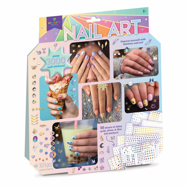 Craft-tastic — Nail Art — Over 3,000 Nail Stickers — Dinosaurs, Flowers, Butterflies, Geometric, Moon, Stars — for Ages 8+