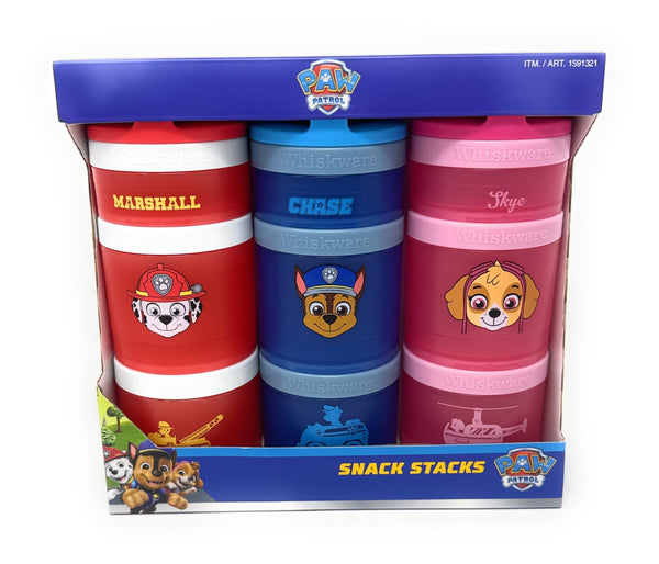 Whiskware Stackable Snack Containers for Kids & Toddlers – 3-Part Portable Snack Stacks with Nickelodeon Paw Patrol Design - School & Travel Friendly, BPA-Free Kid Lunch Organizer
