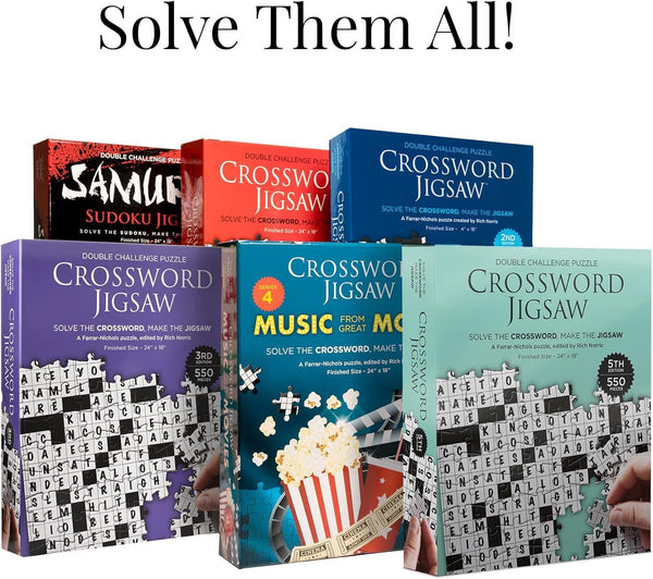 Dual Challenge Crossword Jigsaw Puzzle 5th Edition - 2 in 1 Fun Educational Interactive Brain Building for Adults & Families, 550 Pieces