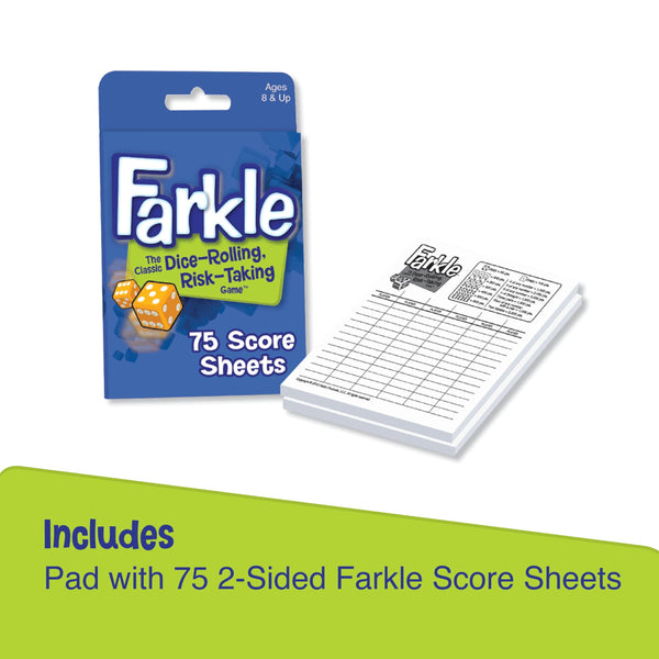 Farkle Score Sheet Pad with 75 2-Sided Sheets for the Classic Dice-Rolling Risk-Taking Game