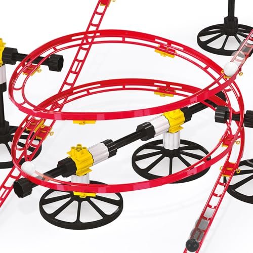 Quercetti Roller Coaster mini rail Set -150pc, 8 meters, Kids ages 6-12, Building Blocks for Marbles Game Maze Tracks , Red