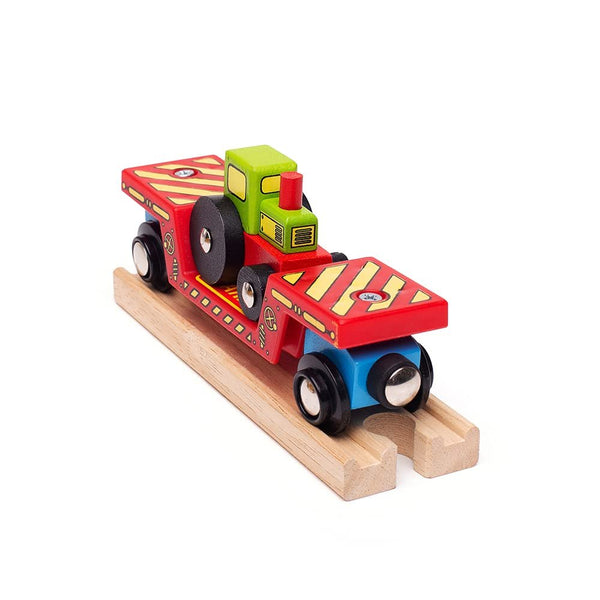 Bigjigs Rail Tractor Low Loader - Other Major Wooden Rail Brands are Compatible