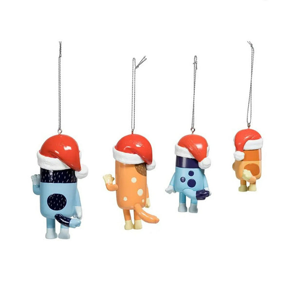 Kurt S. Adler Bluey & Family 4-Piece Christmas Ornament Set – Officially Licensed Bluey, Bingo, Chilli & Bandit with Santa Hats – Holiday Tree Decoration Gift for Kids, Fans & Collectors