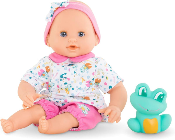 Corolle Bebe Bath Marin Baby Doll - 12" Soft-Body with Rubber Frog Toy, Safe for Water Play in Bathtub or Pool, Vanilla-Scented - for Kids sges 18 Months and up