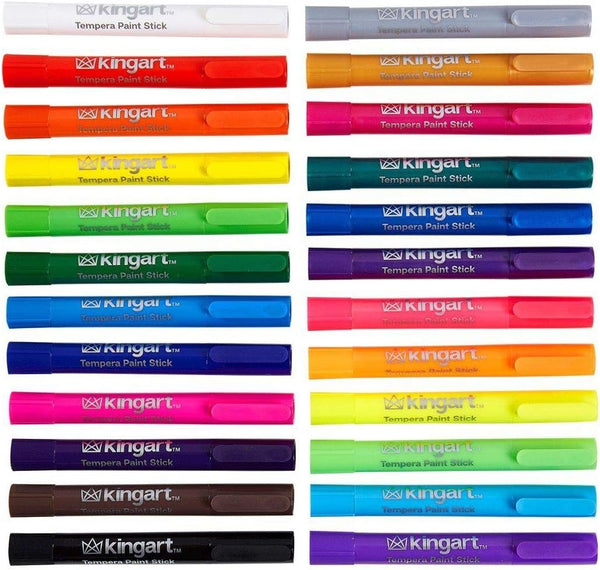 KINGART 574-24 TEMPERA PAINT Thin Sticks, Set of 24 Rich Colors, Solid Tempera Paint for Kids, Super Quick Drying, Non-Toxic, Work Great on Paper, Canvas, Wood, Glass and more
