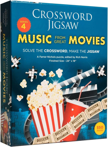 Dual Challenge Crossword Jigsaw Puzzle Movie Song Trivia - For Movie Buffs Families - 2 in 1 Fun Educational Interactive Brain Building for Adults & Families, 550 Pieces