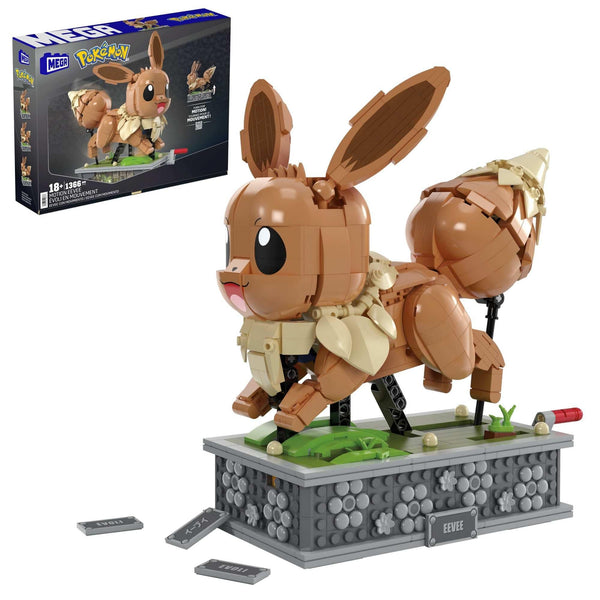 Mega Pokémon Action Figure Building Set, Motion Eevee with 1366 Pieces, Turn Crank for Running Movement, Build & Display Toy for Collectors