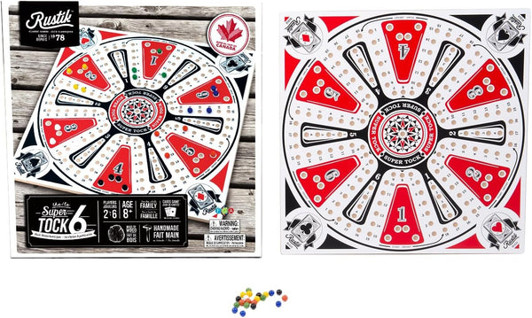 Rustik BJR000129 6-Player Tock Pachisi Game W/ Handmade Wooden Playing Board & Components, Multicolor, 2-6 Players Ages 8+