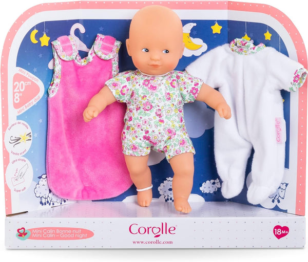Corolle Mini Calin Good Night Blossom Garden - 8" Soft Baby Doll and Outfit Set Includes Pajamas and Bag Sleeper, Vanilla-Scented, for Kids 18 Months and up