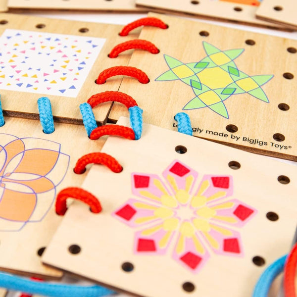 Bigjigs Toys Lacing Tiles - Wooden Threading Toys For Ages 3+