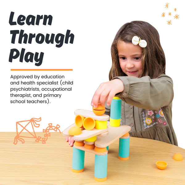 OPPI Stix 60 Pcs Wooden Blocks – Durable Natural Wood Building Blocks for Toddlers & Kids (Ages 2–12) – Open-Ended Creativity, Stacking & Construction Set for Early Learning and STEM Skill Development