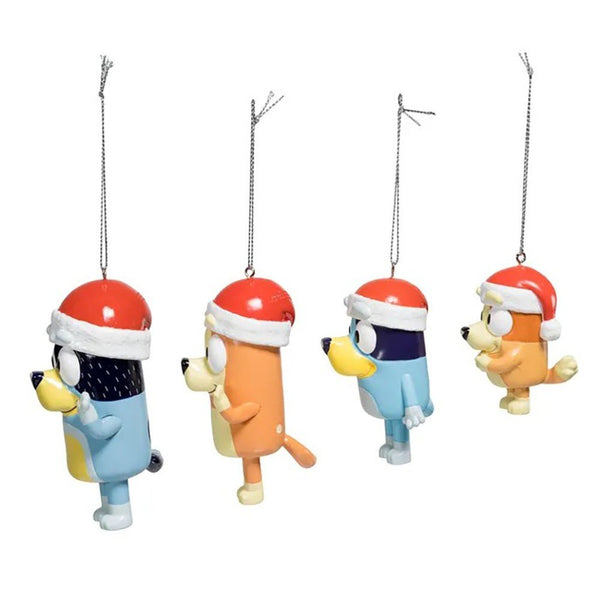 Kurt S. Adler Bluey & Family 4-Piece Christmas Ornament Set – Officially Licensed Bluey, Bingo, Chilli & Bandit with Santa Hats – Holiday Tree Decoration Gift for Kids, Fans & Collectors