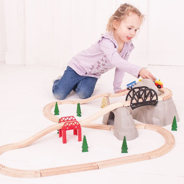 Bigjigs Rail Wooden Rocky Mountain Expansion Pack - Other Major Wooden Rail Brands are Compatible