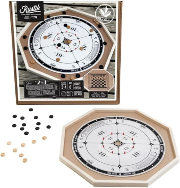 Rustik BJR000135 2-In-1 Deluxe Crokinole & Checkers In 1 Box, 2-4 Players Ages 6+