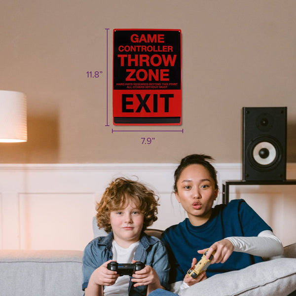 Game Controller Throw Zone Metal Sign - Easy-to-Hang Wall Decor - Fun Tin Signs for Man Cave - Metal Dorm Room Decorations, Garage Signs, and Man Cave Signs…