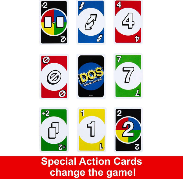Mattel Games DOS Second Edition Uno Card Game with Updated Rules, HNN01, 2-4 Players Ages 7+