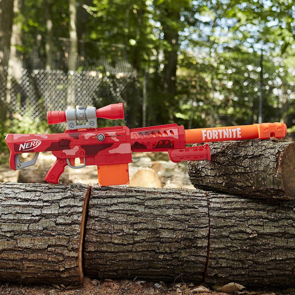 NERF Fortnite Heavy SR Blaster Scope, Big Blaster, 6 Mega Darts, 6-Dart Clip, Kids Toy Foam Blasters, Fortnite Toys for Boys and Girls
