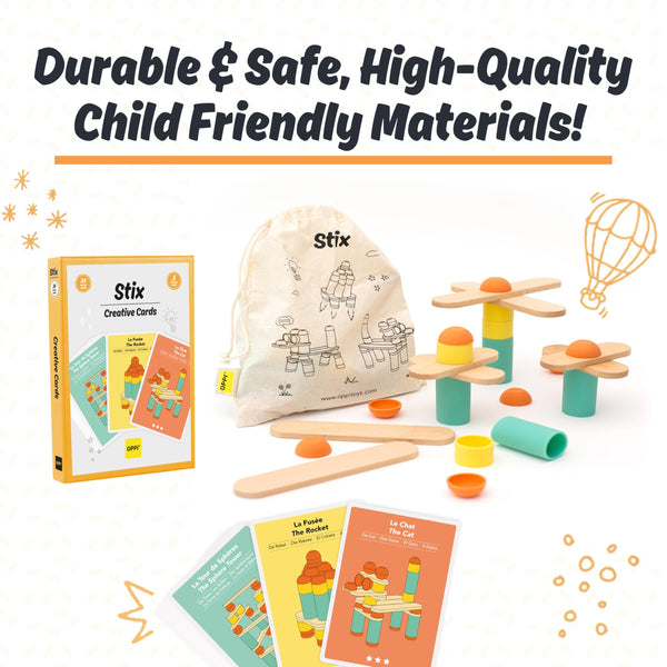OPPI Stix 108 Pcs Wooden Blocks – Durable Natural Wood Building Blocks for Toddlers & Kids (Ages 2–12) – Open-Ended Creativity, Stacking & Construction Set for Early Learning and STEM Skill Development