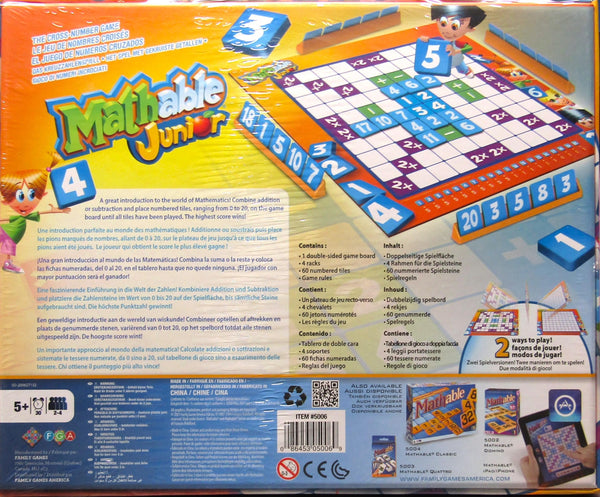 Family Games America - Mathable Junior - The Cross Number Game, 60 Piece Set, 2-4 Players Ages 5+