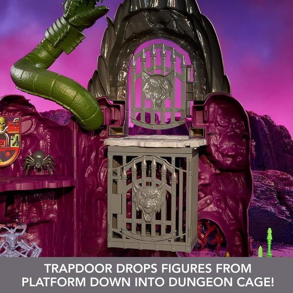 Masters of the Universe Origins Playset & 2 Action Fgures, Snake Mountain with Dungeon & Throne, Snake & Wolf Head