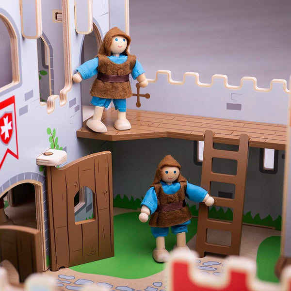 Bigjigs Toys King George’s Castle Wooden Toy – Slot-Together Medieval Castle Playset with Working Drawbridge, Doors & Balconies – Educational Fantasy Role Play Gift for Kids Age 3+