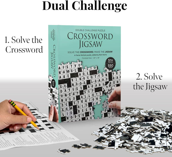Dual Challenge Crossword Jigsaw Puzzle 5th Edition - 2 in 1 Fun Educational Interactive Brain Building for Adults & Families, 550 Pieces