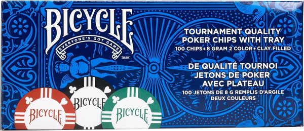 Bicycle Premium 100 Count 8G Clay Poker Chips With Casino Tray - 100 Chips 8 Gram 2 Color Clay Filled Tournament Quality Poker Chips