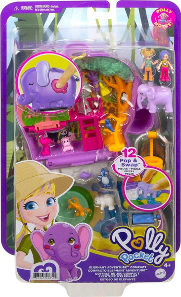 Polly Pocket Compact Playset, Elephant Adventure with 2 Micro Dolls & Accessories, Travel Toys with Surprise Reveals
