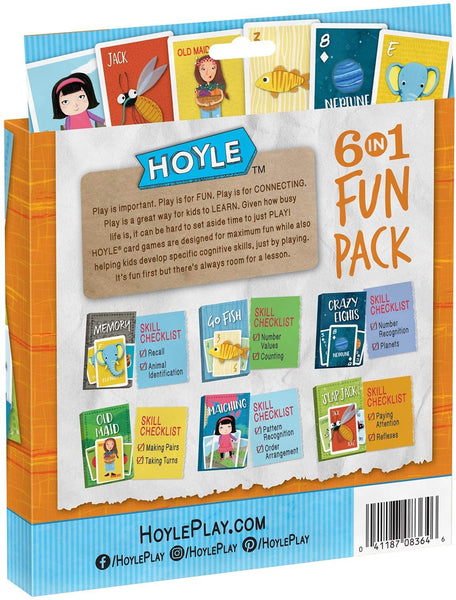 Hoyle 6-IN-1 Fun Pack, Kids Playing Cards Multi Pack, 6 Fun Card Games in 1, 2+ Players Ages 3+