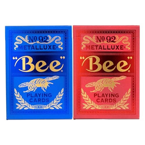 Bee Metalluxe Premium Playing Cards Variety Pack - Blue and Red Foil Diamond Back Set of 2 Decks, Poker Size Standard Index