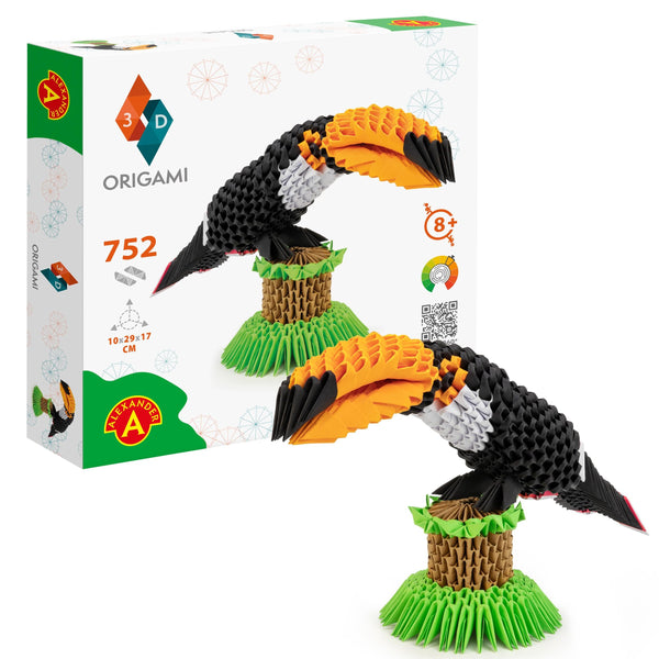 Alexander Origami 3D Toucan – 752-Piece 3D Paper Sculpture Kit with Patented Components & Easy Instructions, 10×29×17 cm, Creative STEM Craft for Kids & Adults (8+ Years)
