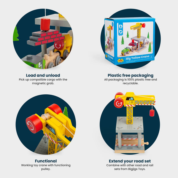 Bigjigs Rail Magnetic Big Yellow Crane - Other Major Wooden Rail Brands are Compatible
